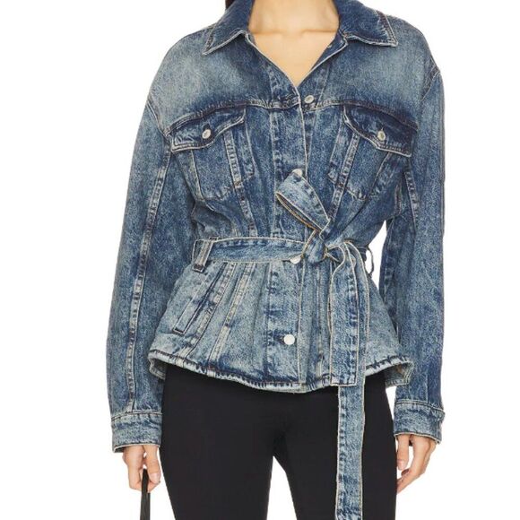 Free People x REVOLVE Womens Knotted Oversized Denim Jacket Size Large - Picture 1 of 8